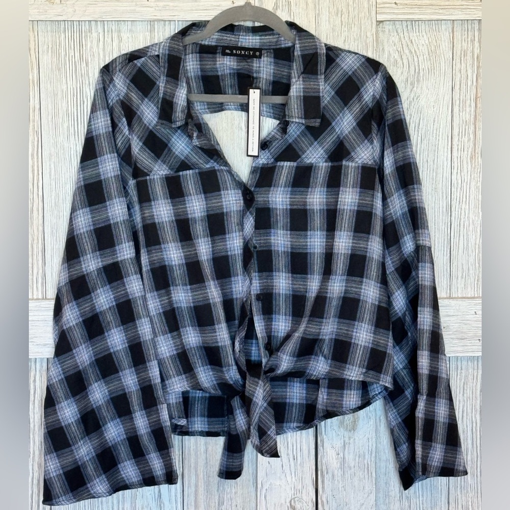 Soncy Blue and Black Plaid Shirt Size 14/16 NWT